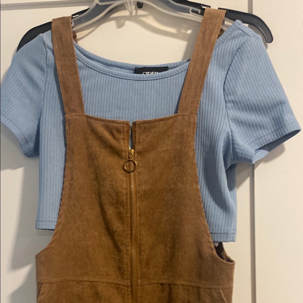 Cider Blue Ribbed Top with dress from shein